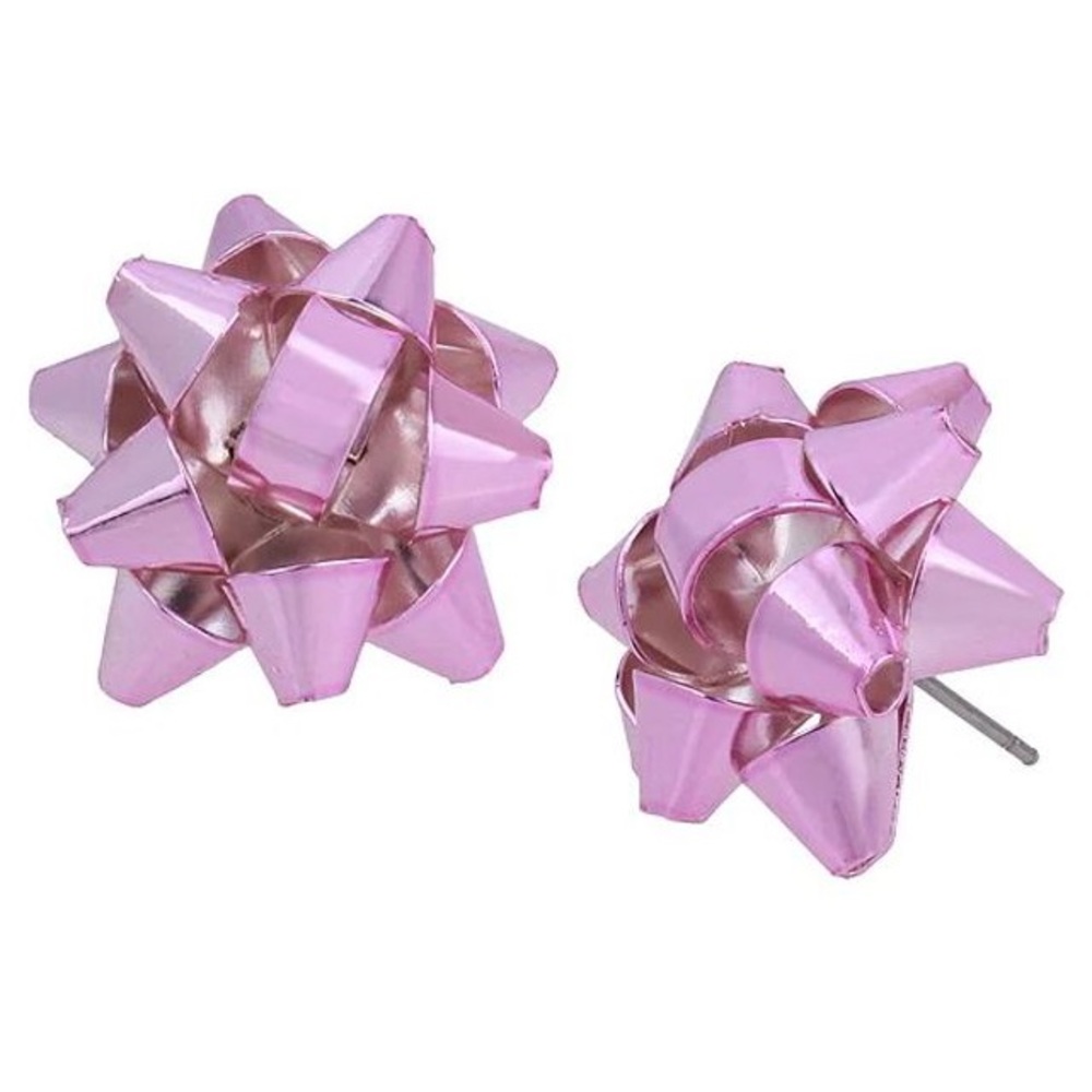 Betsey Johnson Pink Festive Bow Button Stud Earrings